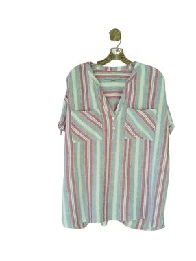 Marc New York Blue Pink Striped Short Sleeved Linen Viscose Tunic Size XL